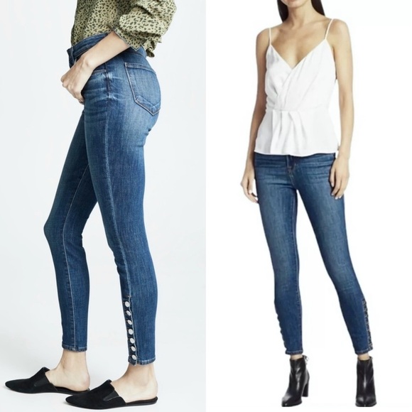 NWT L’AGENCE High Rise Stretch Denim Ankle Slit Button Hem Crop Skinny Jeans 25 - Picture 2 of 7